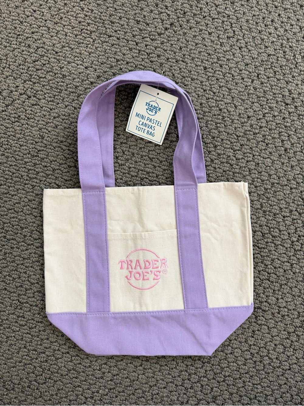 Trader Joe's Purple and Cream Canvas Mini Tote Bag